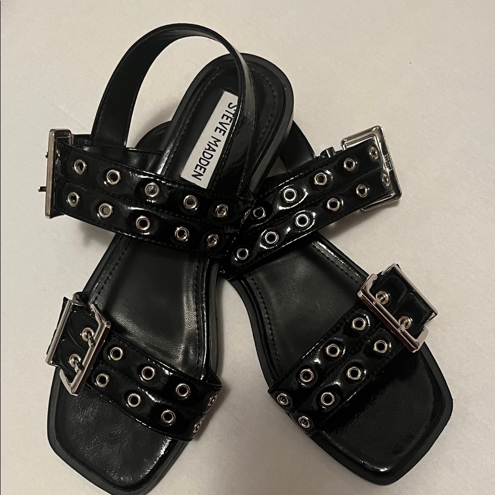 Steve Madden Black Grommet Sandals - Picture 5 of 5